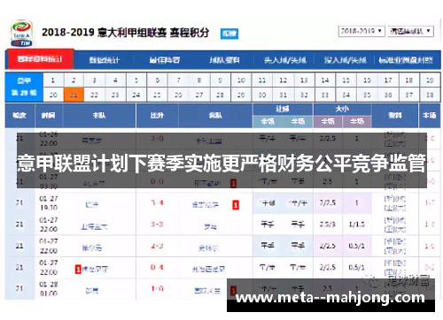 意甲联盟计划下赛季实施更严格财务公平竞争监管