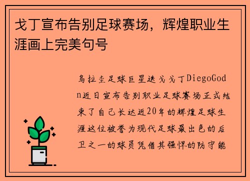 戈丁宣布告别足球赛场，辉煌职业生涯画上完美句号